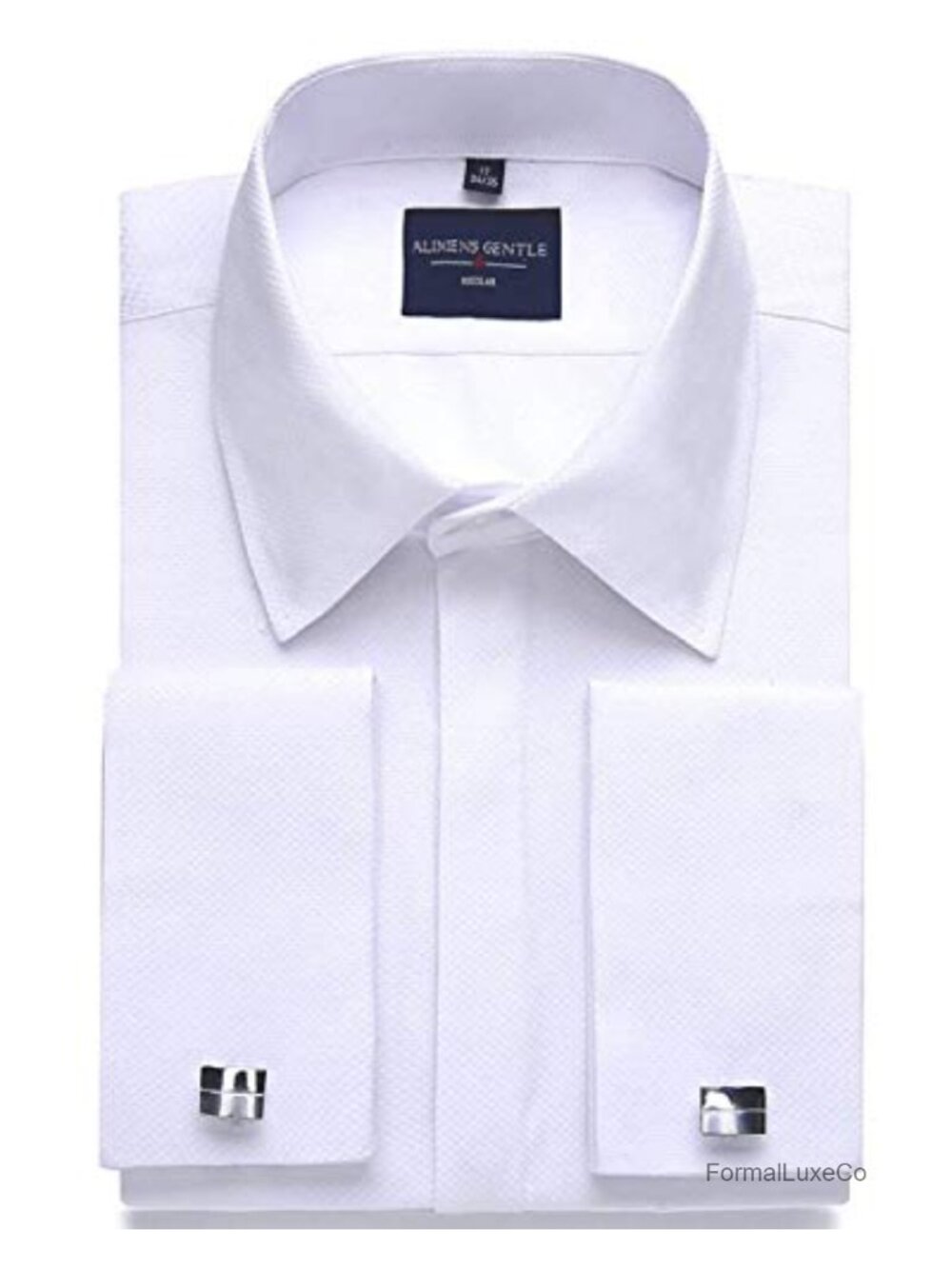 Men's Regular Fit French Cuff Dress Shirt with Metal Cufflinks, Long Sleeve,